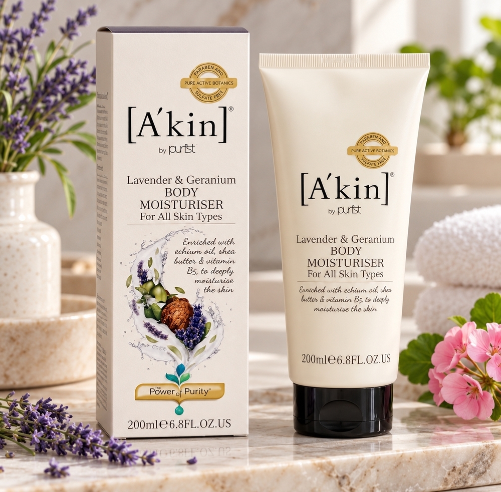 A'kin Lavender & Geranium Body Moisturizer Lotion 200ml Deep Hydration NIB